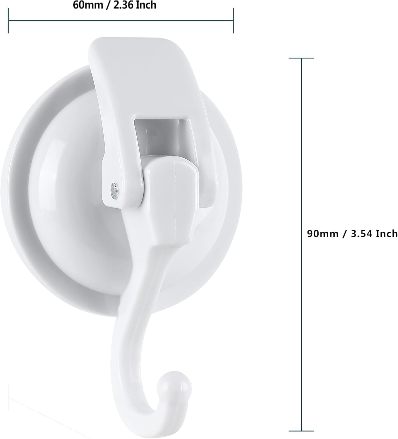 Heavy Duty Shower Suction Cup Hooks - Glass and Bathroom Robe Hangers, Reusable, No Hole Punch - White, 2 Pack