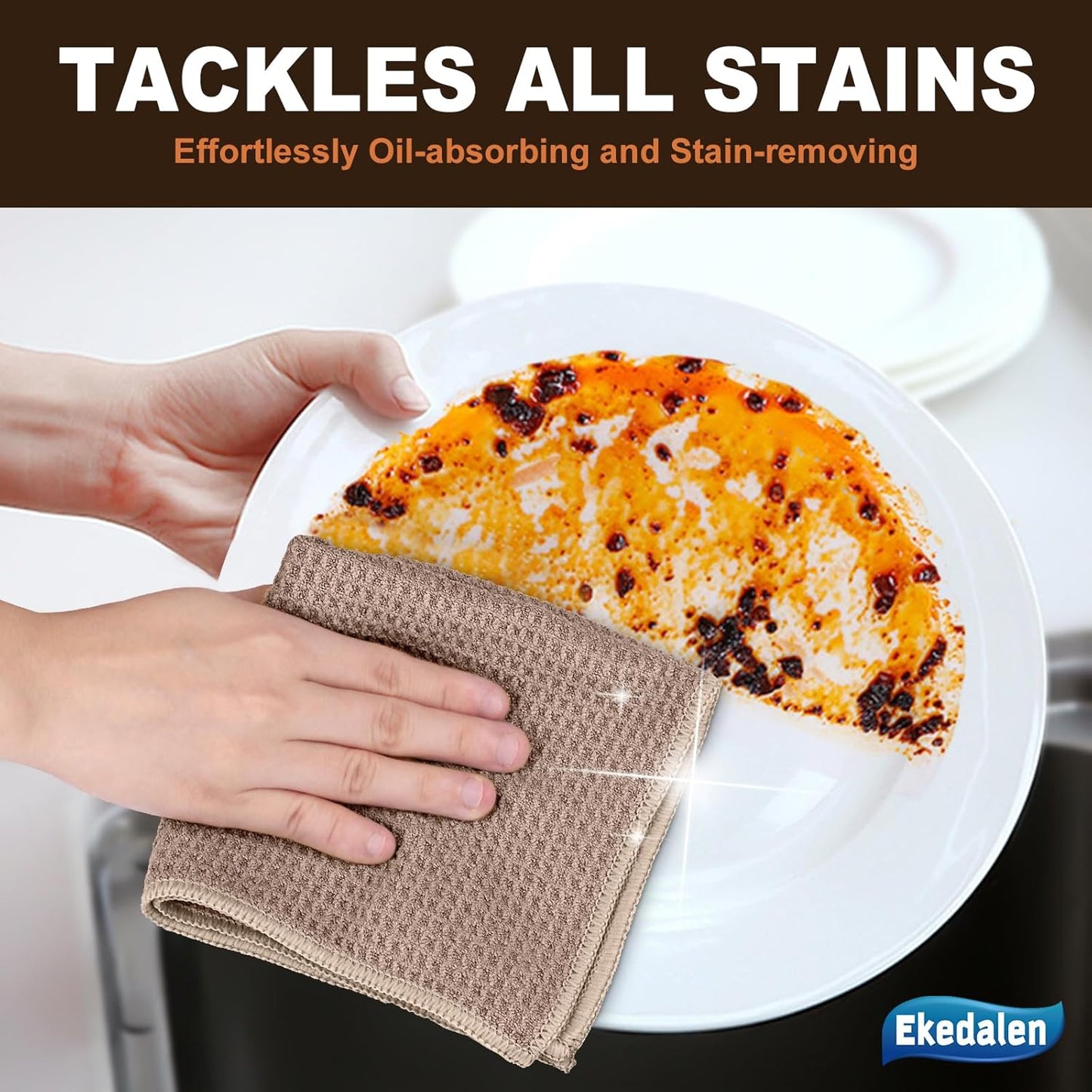 Microfiber Cleaning Cloth Waffle Weave for Dusting Absorbent Towel Quick Drying Dust Rags Household Kitchen, Lint Free Streak Free, 6 Pack,12 x 12 Inches, Khaki