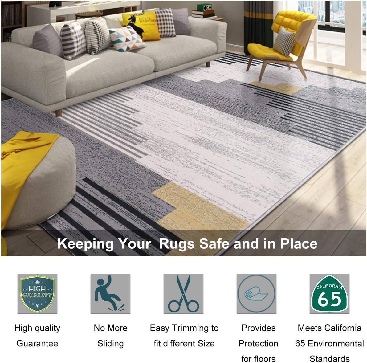 Non Slip Rug Pad Grippers - Square 8x8, 1/8" Thick, (Felt + Rubber) Double Layers Area Carpet Mat Tap, Provides Protection and Cushioning for Hardwood or Tile Floors