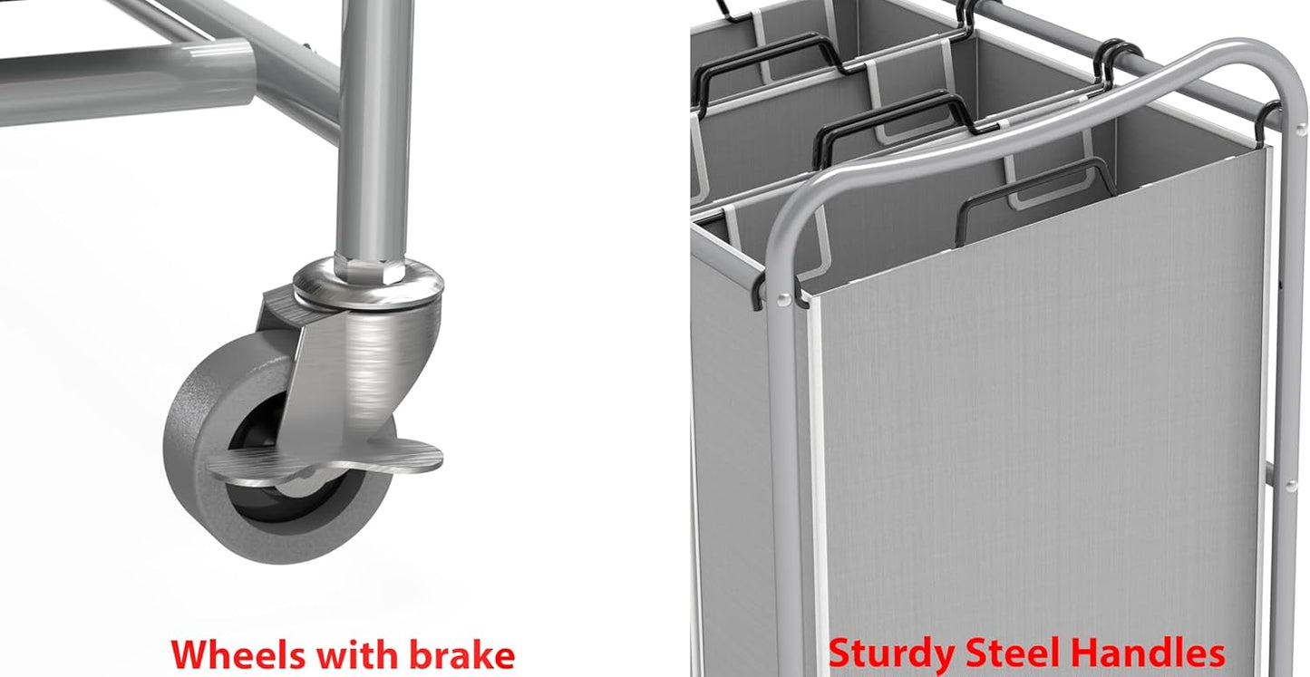 Simple Houseware Heavy-Duty 3-Bag Laundry Sorter Cart, Silver