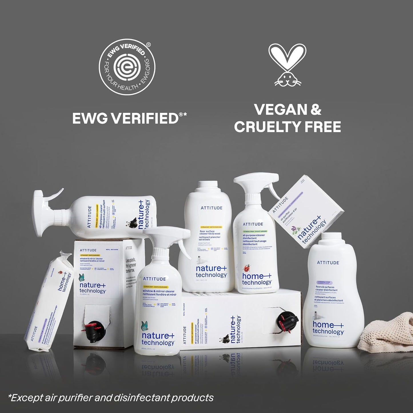 ATTITUDE Window & Mirror Cleaner Refill, EWG Verified, Plant- & Mineral-Based, Vegan & Streak-Free Glass Spray, Citrus Zest Scent, 67.6 Fl Oz