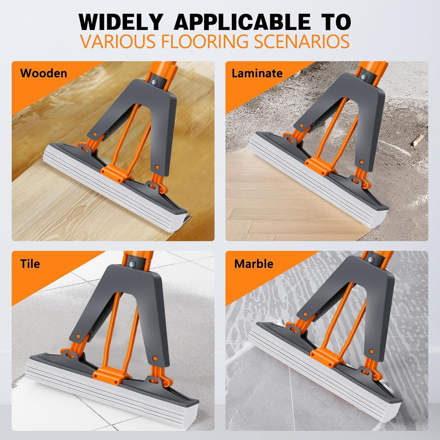 Sponge Mop,Masthome PVA Squeeze Mop with 3 Absorbent Mop Refills,Sponge Mops for Floor Cleaning,Easy Squeeze Roller Mops for Kitchen Bathroom Office