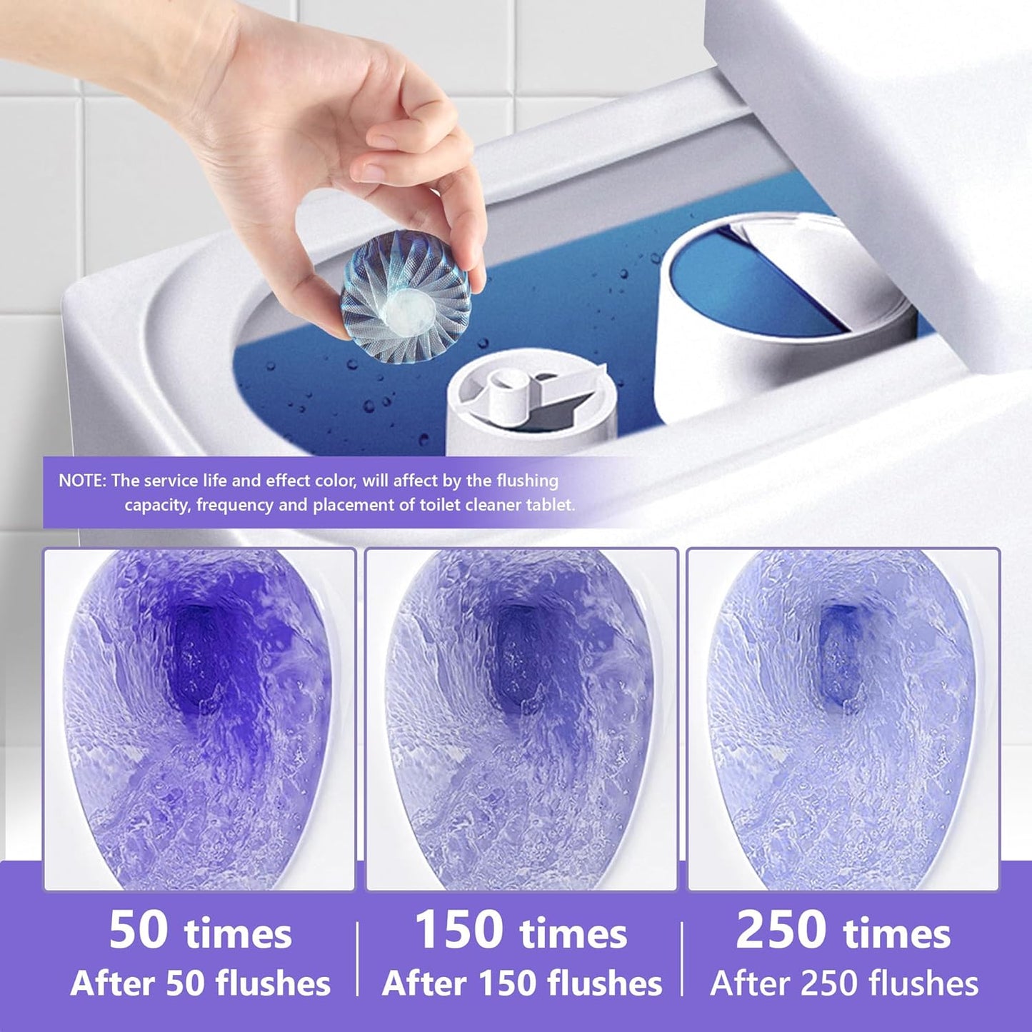 Toilet Bowl Cleaner Tablets, Automatic Toilet Bowl Cleaners, Long-Lasting Toilet Tabs Drop in Tank for Deodorizing & Descaling, Purple, 40 Packs