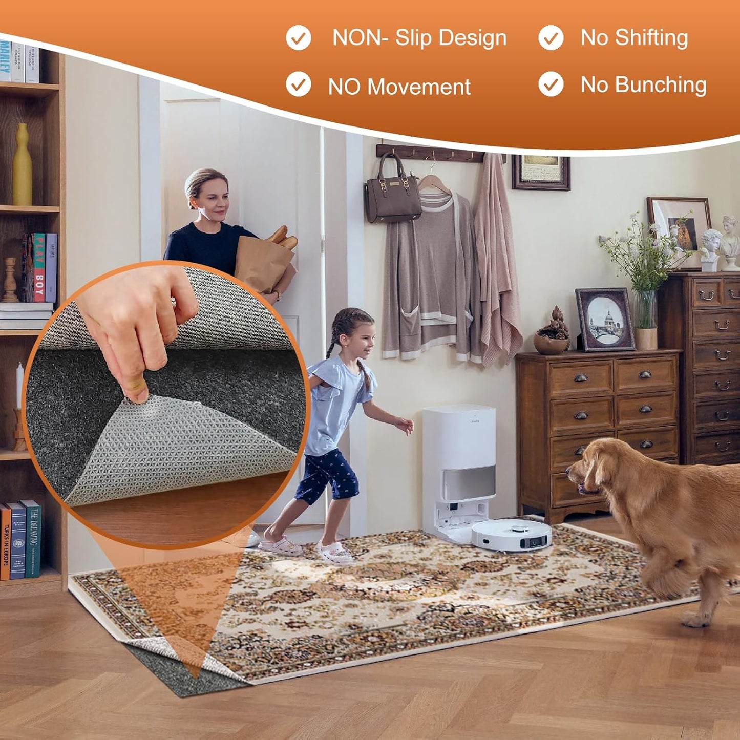 Felt Rug Pad, 3 x 5 Ft Rubber Non-Slip Rug Pad Gripper, Keep Rugs Secure and in Place, Extra Strong Under Carpet Mat Cushion - for All Floors