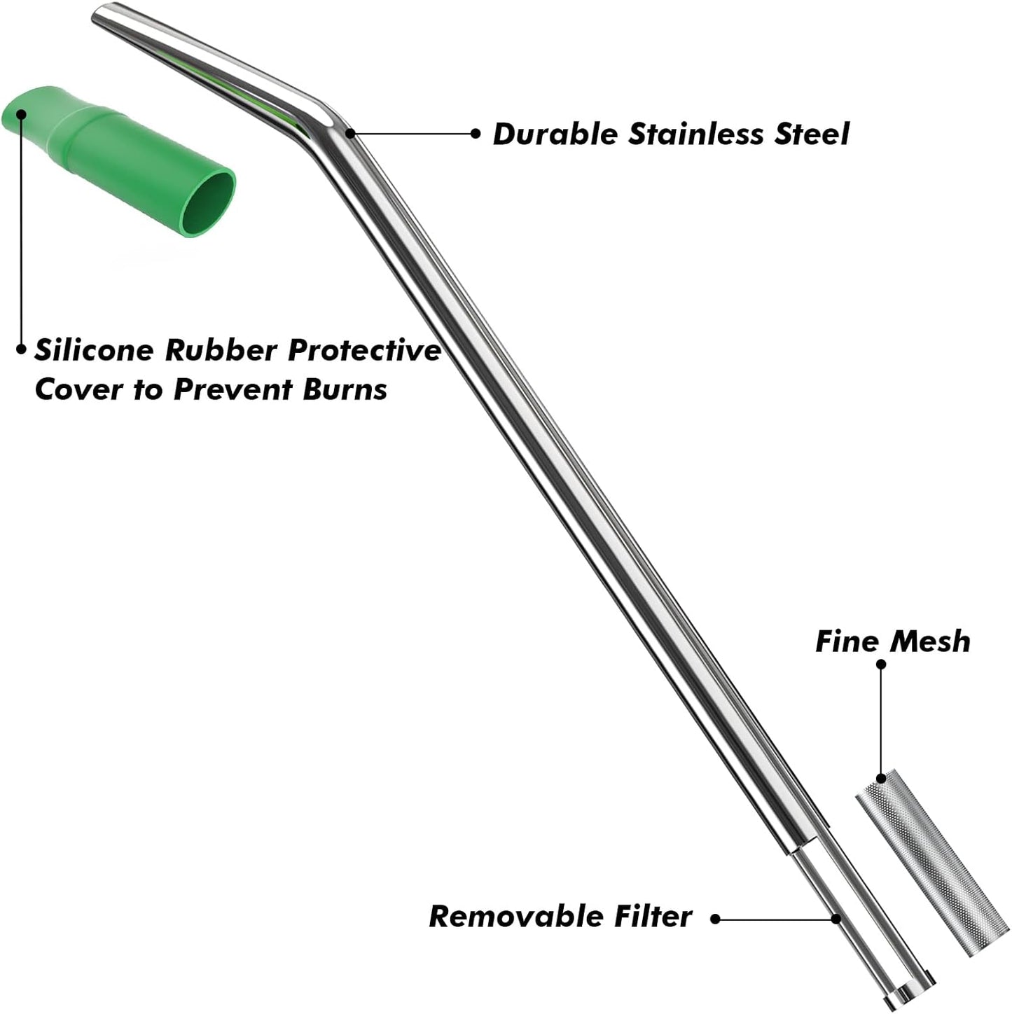 (4 Pack) Stainless Steel Straws Long Metal Straws with Cleaning Brush, Removable Filter, Size 8.26 * 0.35 inches