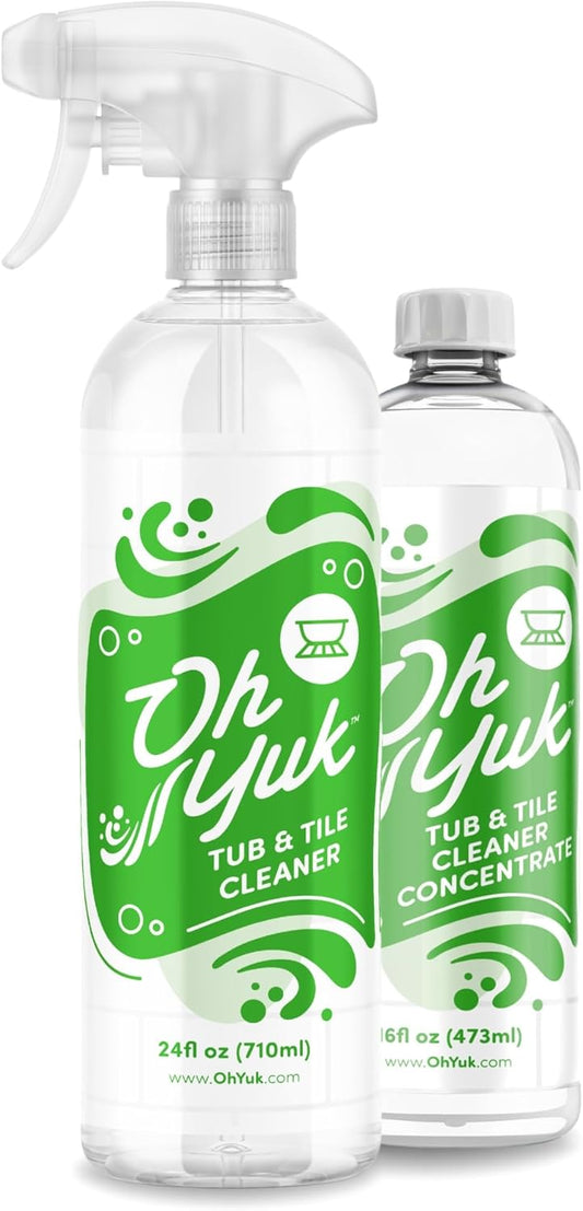 Oh Yuk Tub and Tile Cleaner – Combo Pack with Spray and Concentrate Refill | Cleans Tubs, Tiles, and Shower Walls | 4X Long-Lasting Value | Biodegradable, Vegan, Cruelty-Free | Made in USA