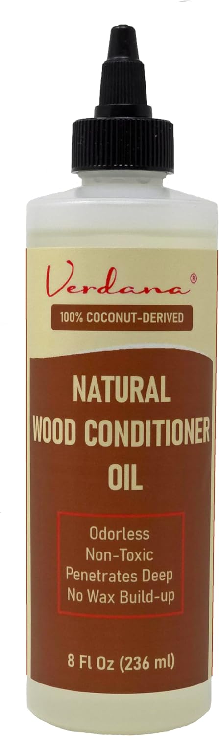 Verdana Natural Wood Conditioner Oil – 8 fl oz – Odorless, Non-Toxic Coconut Oil Polish for Furniture – No Wax Buildup - Nourishes, Restores & Rejuvenates Wood Furniture