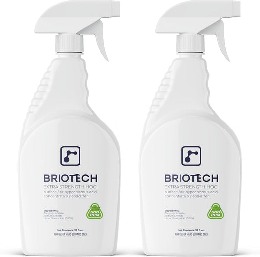 BRIOTECH Extra Strength HOCl Cleaner, 500 PPM Hypochlorous Acid Concentrate, ULV Foggers & Humidifiers, Professional Deodorizer for Dental, Offices, Schools, Homes, Peroxide Free, 32 fl oz (2 Pack)
