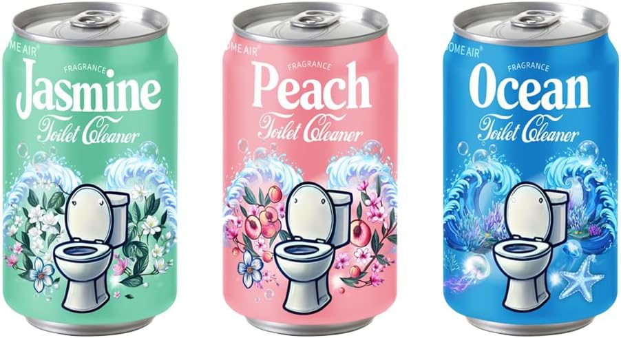 Beverage can Toilet Bowl Cleaner,Septic Toilet Bowl Tablets in Bottles, Automatic Long-Lasting Toilet Cleaner Bottle,Powerfully Cleans and Prevent Stain Build Up (Ocean, Jasmine, and Peach Scent)