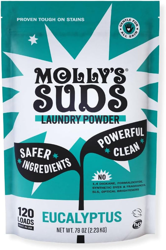 Molly's Suds Original Laundry Detergent Powder | Clean Laundry Detergent Powder for Sensitive Skin | Simple, Effective Ingredients, Stain Fighting | 120 Load (Eucalyptus)