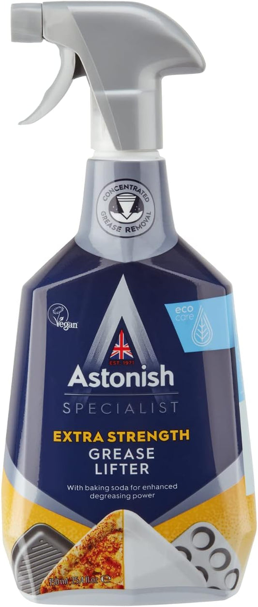 Astonish Specialist Extra Strength Grease Lifter With Baking Soda - No Scrub De-Greaser Formula For Kitchen Surfaces, Trays & Pans - Vegan Cruelty Free Household Cleaning Supplies, 750ml Spray Bottle