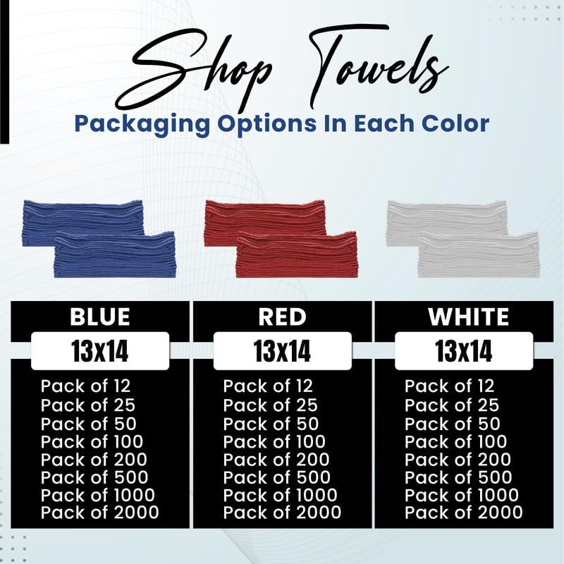 Shop Towels (White, 1000-Pack) - Bulk Cleaning Towel in a Bag, Mechanic Cotton Wipes for Car Maintenance, Auto Mechanics & Garage, Wipe Grease & Oil, Machine Wash & Reusable