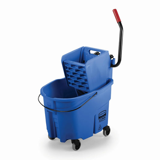 Rubbermaid Commercial Products WaveBrake 35 QT Side-Press Mop Bucket and Wringer Combo on Wheels, Blue, for Heavy-Duty Floor Cleaning
