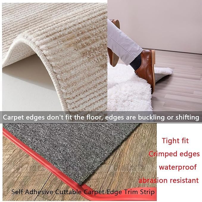 Self Adhesive Carpet Transition Strip with Edge Trim, Designed for Seamless Transitions from Carpet to Tile or Vinyl Floors, Perfect for Doorways.(Brown,60ft)