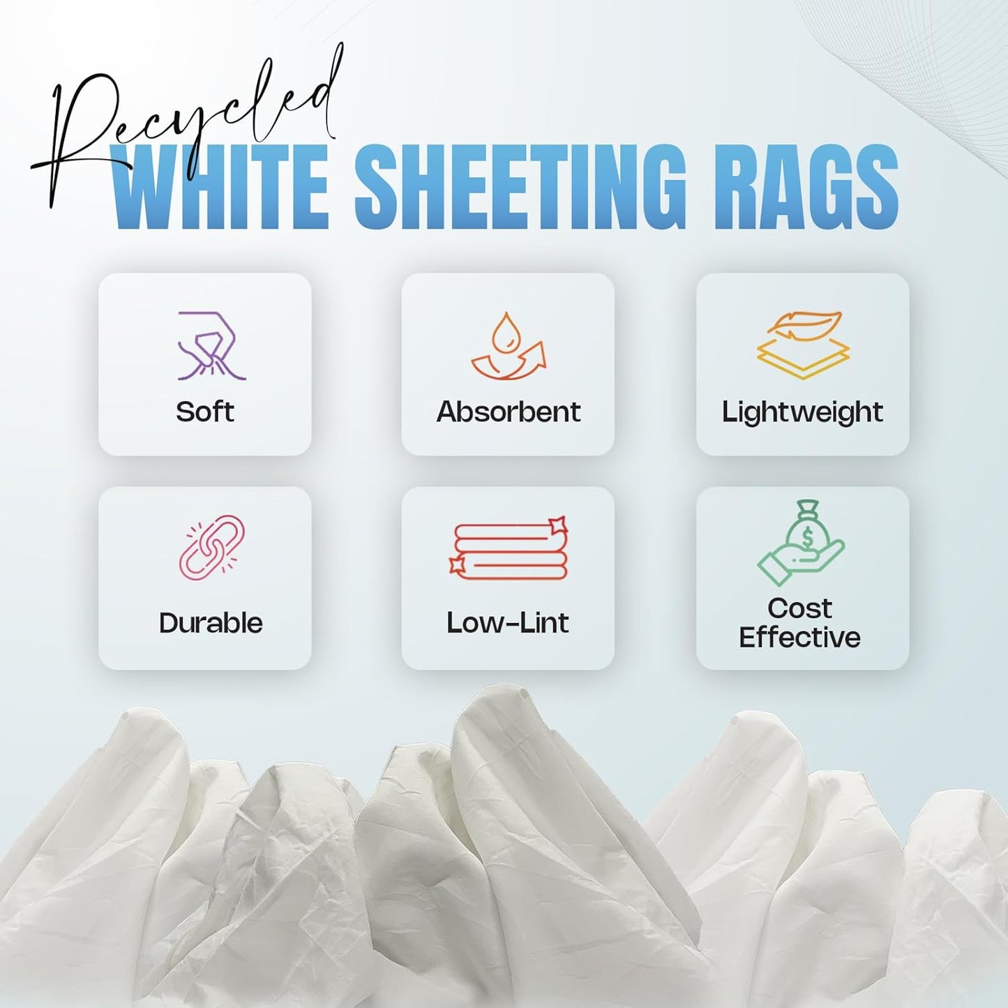 Recycled White Sheeting Cleaning Rags (5 lbs. Box) – Lint Free White Cotton Cloths for Manufacturing | Automotive | Janitorial | Shop Rags Bulk - Multipurpose