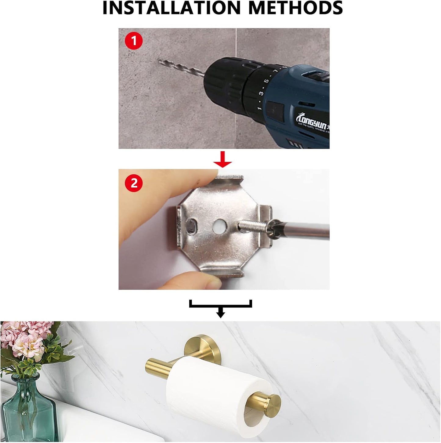 NearMoon Bathroom Toilet Paper Holder, Premium SUS304 Stainless Steel Rustproof Wall Mounted Toilet Roll Holder for Bathroom, Kitchen (2 Pack, Brushed Gold)