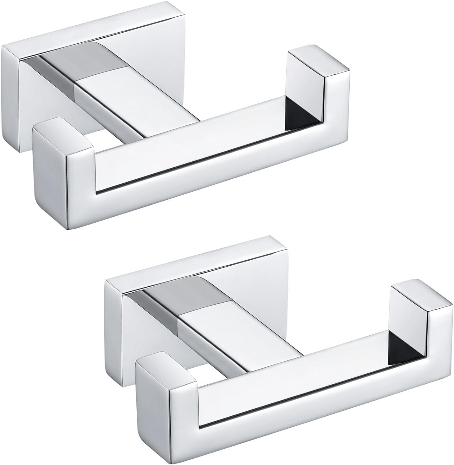 Angle Simple Double Towel Hooks, SUS 304 Stainless Steel Robe Coat Wall Hooks for Bathroom, Polished Chrome, 2 Pack