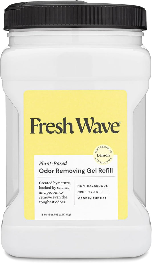 Fresh Wave Lemon Odor Removing Gel Refill, 63 oz. - Safer Odor Absorbers for Home, Natural Plant-Based Odor Eliminator, Every 15 oz. lasts 30-60 Days, For Cooking, Trash & Pets
