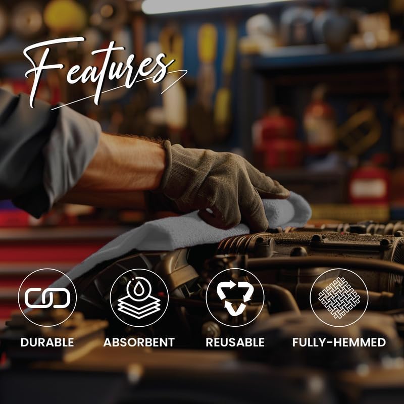 Shop Towels (White, 1000-Pack) - Bulk Cleaning Towel in a Bag, Mechanic Cotton Wipes for Car Maintenance, Auto Mechanics & Garage, Wipe Grease & Oil, Machine Wash & Reusable