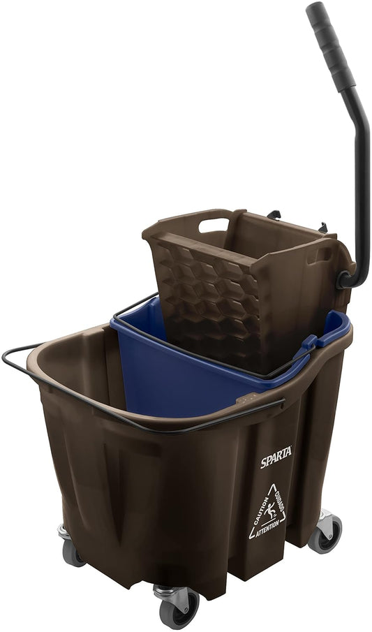 Carlisle FoodService Products Omnifit Mop Bucket with Side Press Wringer and Soiled Water Insert for Floor Cleaning, Kitchens, Restaurants, And Janitorial Use, Polypropylene (Pp), 35 Quarts, Brown