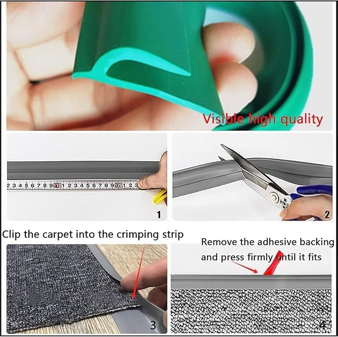 Self Adhesive Carpet Transition Strip with Edge Trim, Designed for Seamless Transitions from Carpet to Tile or Vinyl Floors, Perfect for Doorways.(Gray,3 Feet)