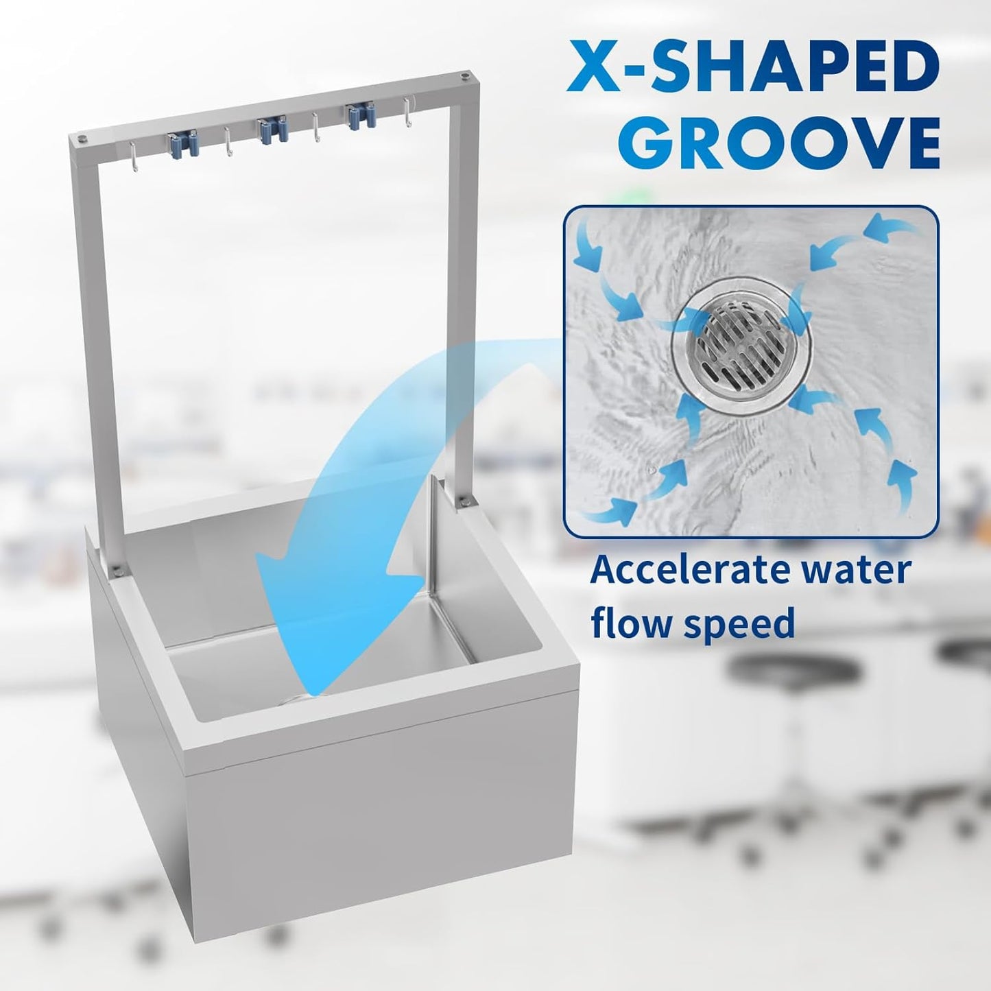 TONGMO Stainless Steel Floor Mop Sink, Mop sink with Cleaning Tool Rack (23.6" x 23.6" x 13")