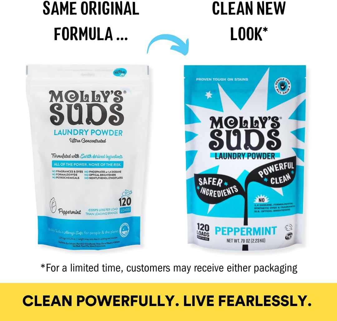 Molly's Suds Original Laundry Detergent Powder | Clean Laundry Detergent Powder for Sensitive Skin | Simple, Effective Ingredients, Stain Fighting | 70 Loads (Peppermint)