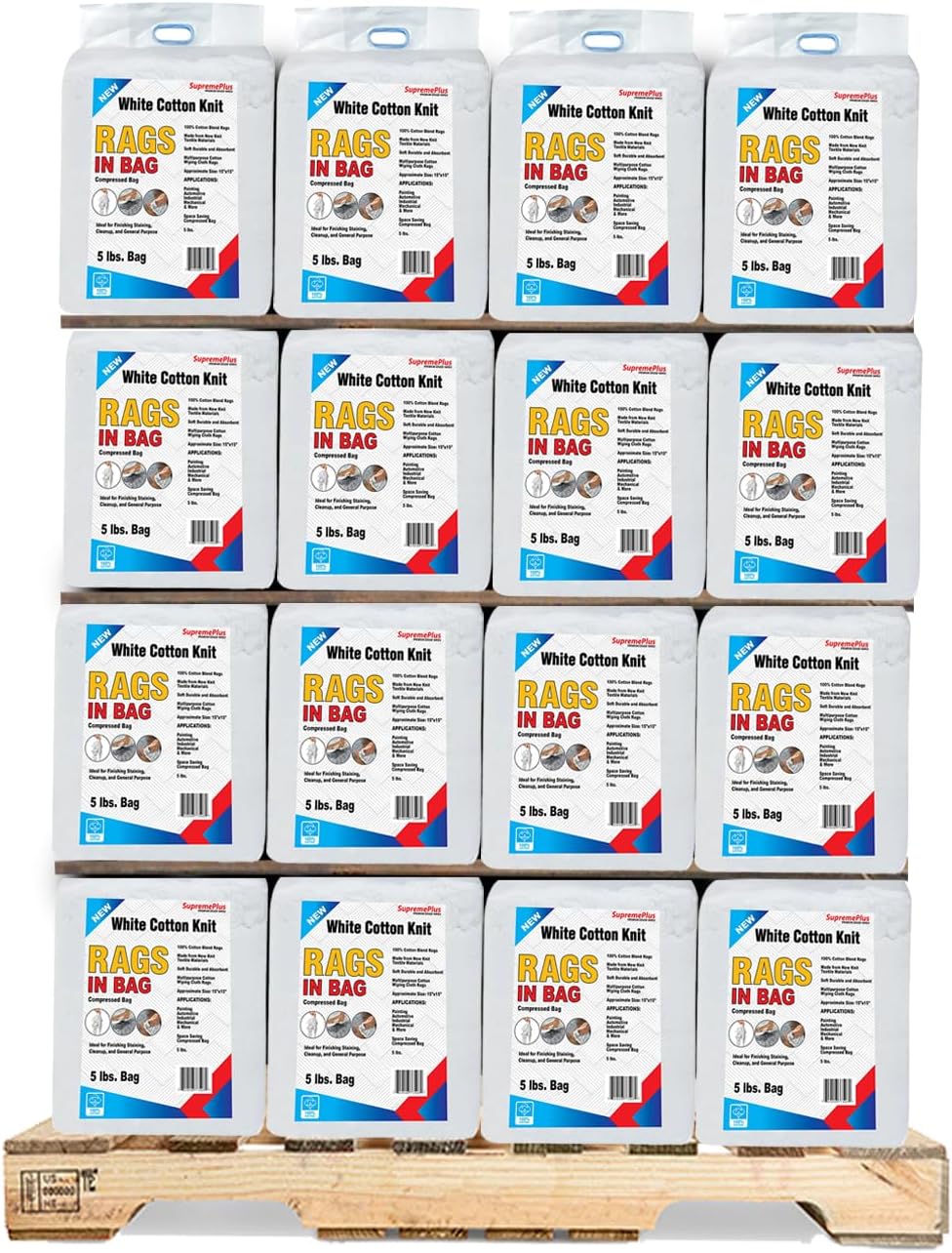 Premium White T-Shirt Cleaning Rags (600 lbs. Pallet 120x5 lbs. Bag) – White Cotton Rags for Cleaning, Staining, Painting, Oil, Grease & Dust Removal – Shop Rags Bulk for Multipurpose use