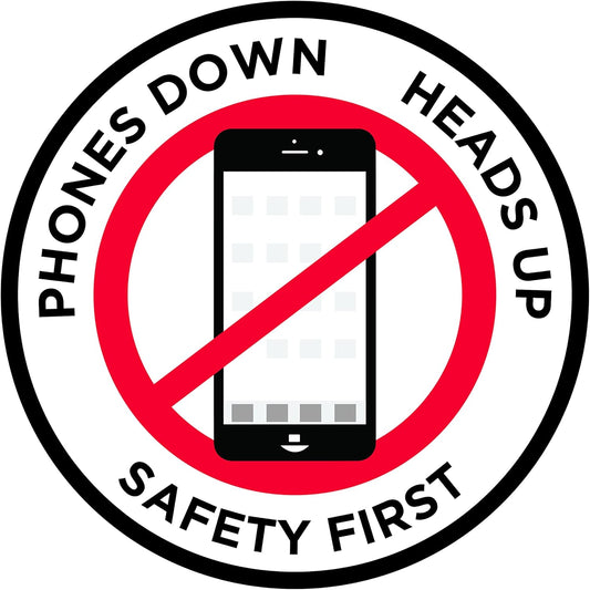 "Phones Down Heads Up" Safety Sign - Laminated Adhesive Floor Signs by Graphical Warehouse (16)