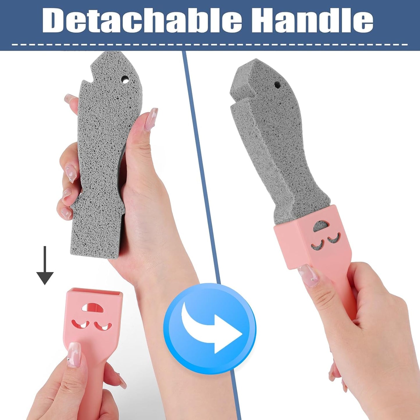 Navona 6 Pack Pumice Stone Scouring Sticks with 2 Universal Handles, Grey Pumice Stone for Cleaning Toilets, Bathrooms