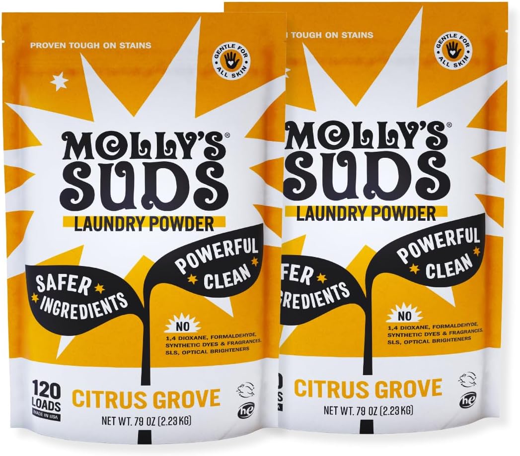 Molly's Suds Original Laundry Detergent Powder | Clean Laundry Detergent Powder for Sensitive Skin | Simple, Effective Ingredients, Stain Fighting | 240 Loads (Citrus Grove)