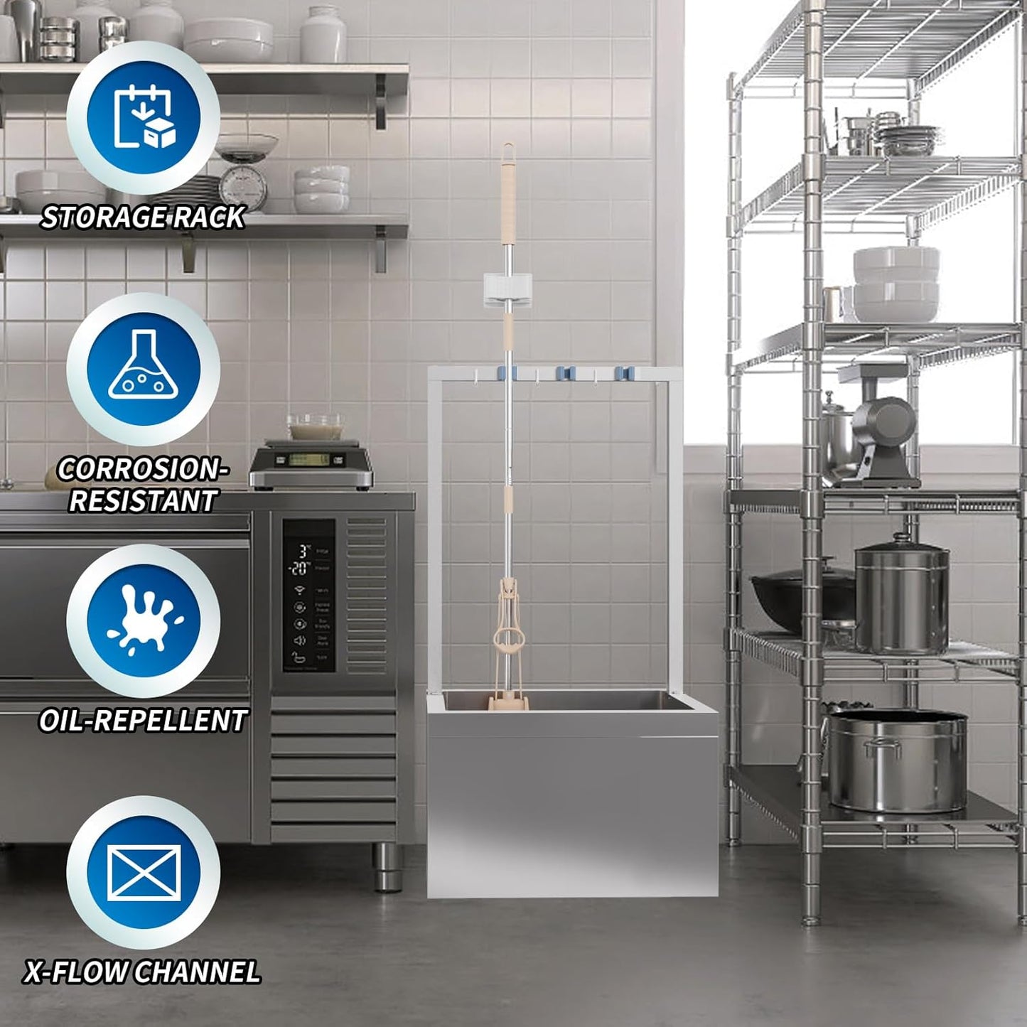 TONGMO Stainless Steel Floor Mop Sink, Mop sink with Cleaning Tool Rack (23.6" x 23.6" x 13")