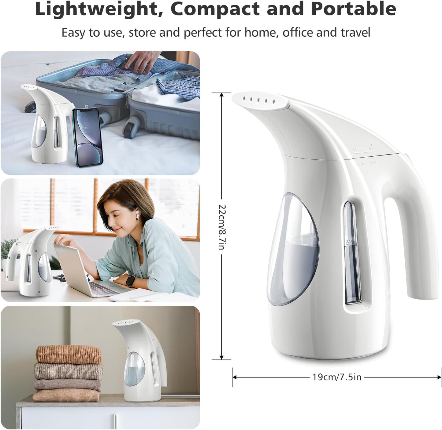 HiLIFE Steamer for Clothes, Portable Handheld Design, 240ml Big Capacity, 700W, Strong Penetrating Steam, Removes Wrinkle, for Home, Office and Travel(ONLY FOR 120V)(White)