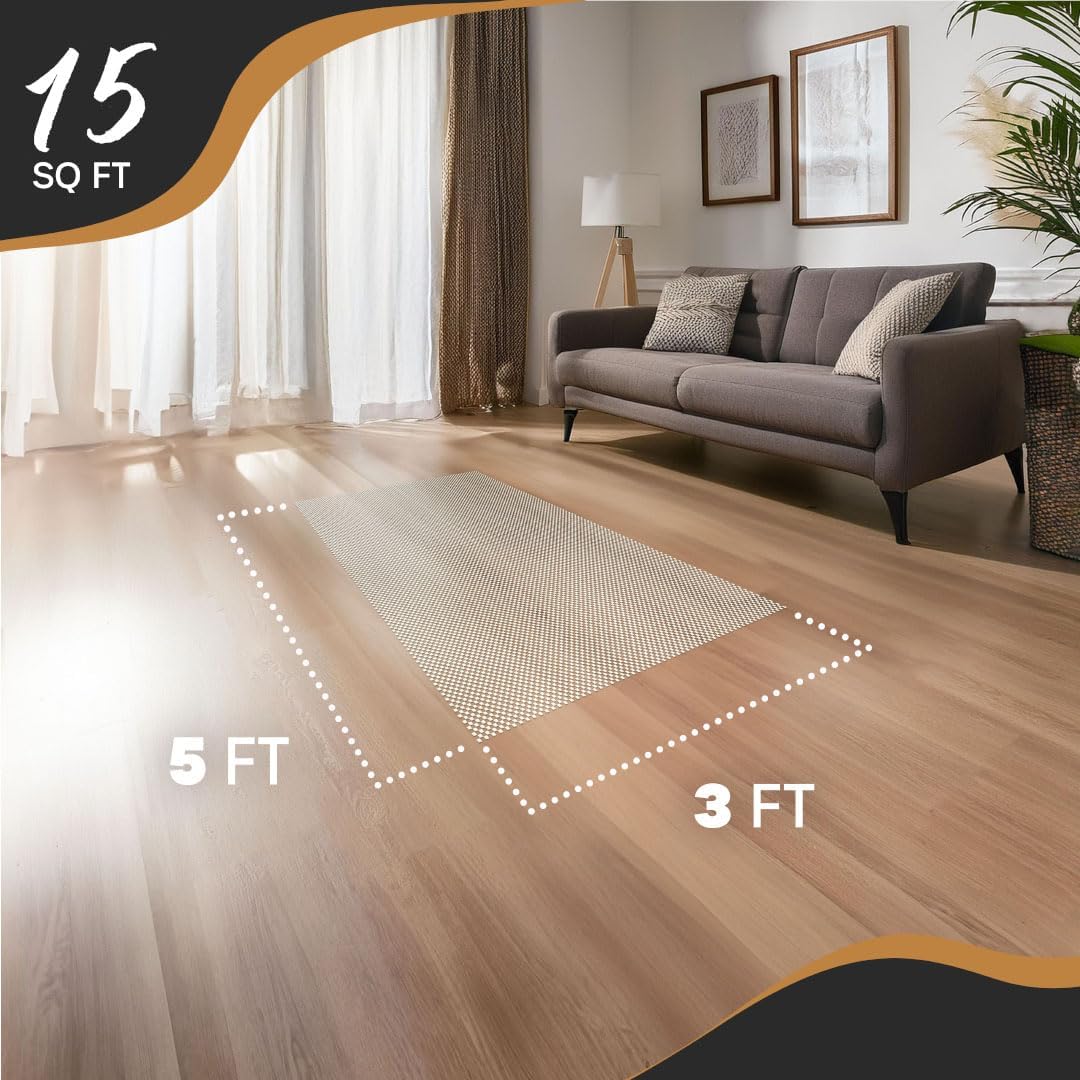 Nevlers Non Slip 3'x5' Rug Pads | White PVC Foam Rug Gripper for Hardwood Floors | Indoor/Outdoor Anti Skid Rug Gripper with Customizable Open Weave Pad Design