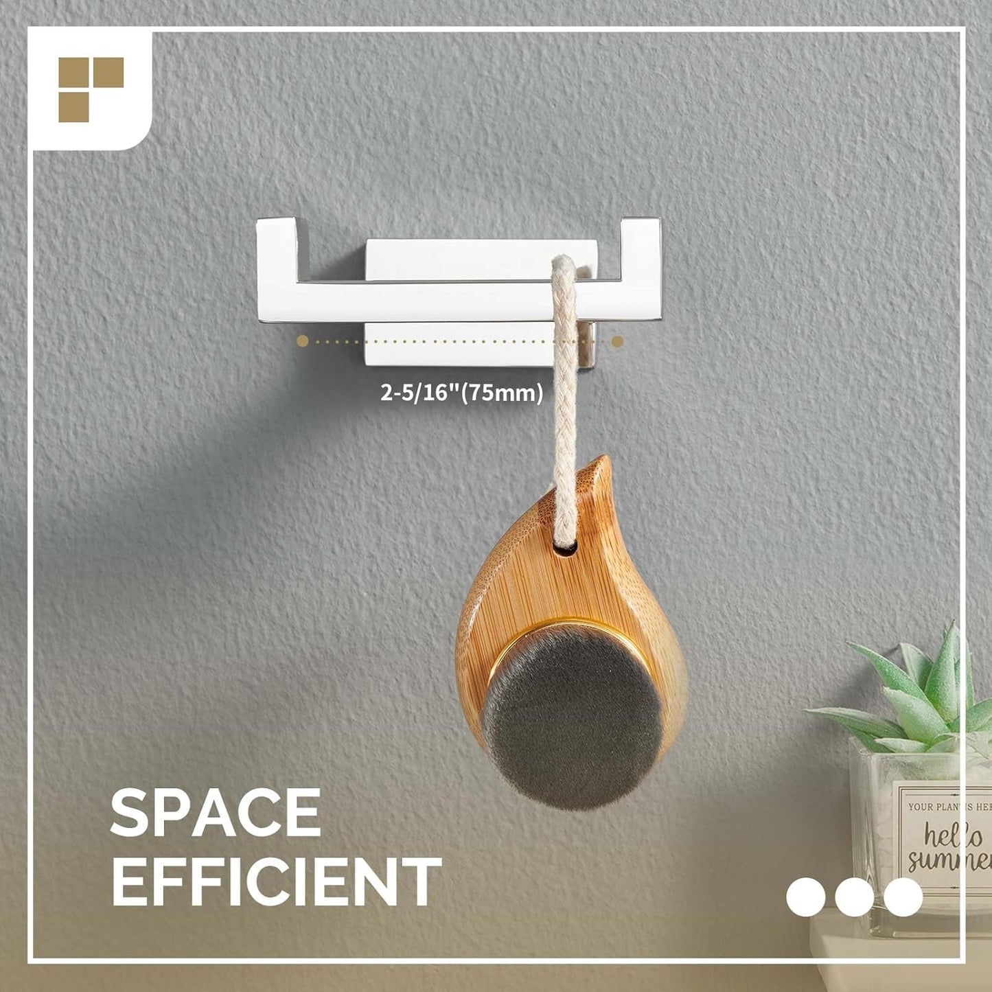 Angle Simple Bathroom Towel Hook, SUS 304 Stainless Steel Hand Towel Double Hook for Wall, Robe Coat Holder, Polished Chrome