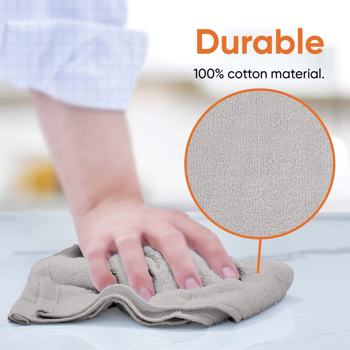 Superio Cotton Terry Washcloths Grey Towels 100% Cotton Cleaning Cloth 16" Rags Wash Clothes for Body and Face, Spa Towels, Multi Purpose (12, 16"x16")