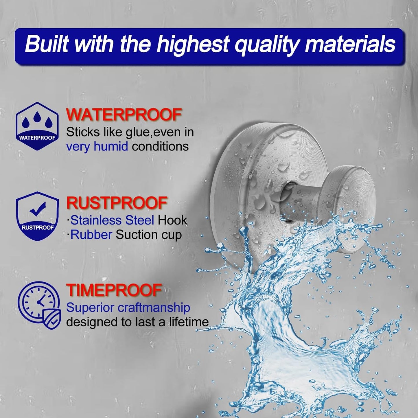 Suction Cup Hooks for Shower, Removable Towel Hooks for Bathroom Window Glass Door Wall, Bath Robe Looafh Hook for Hanging - 2 Pack, Silver