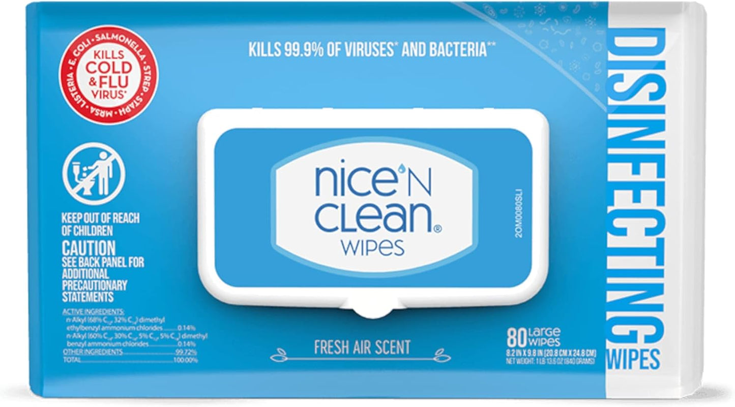 Nice 'N Clean Disinfecting Surface Wipes 80ct | Cleans & Disinfects Home & Kitchen Surfaces | Fresh Scent