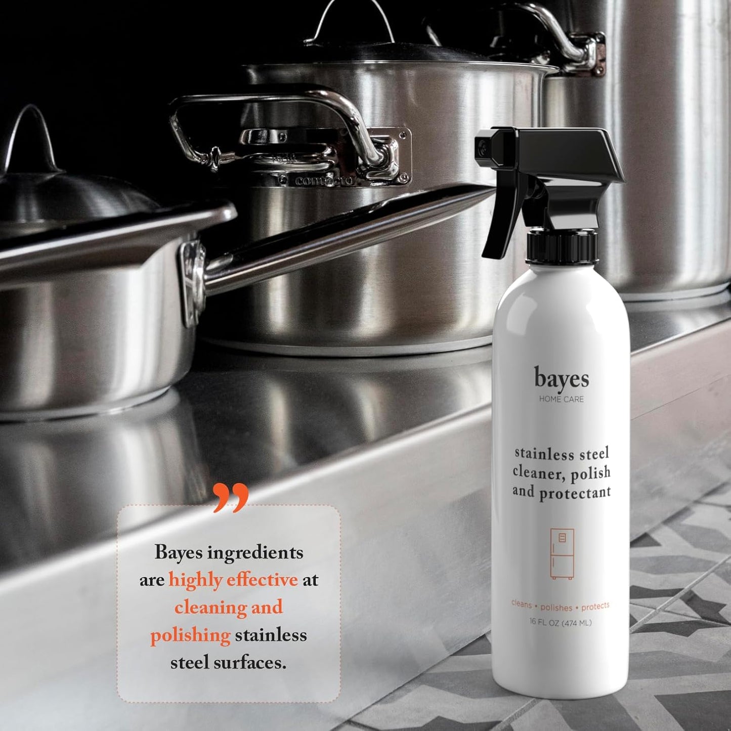 Bayes High-Performance Stainless Steel Cleaner Spray, Polish, and Protectant - Indoor & Outdoor Stainless Cleaner - Stainless Steel Sink Cleaner 16oz, 6 Pack