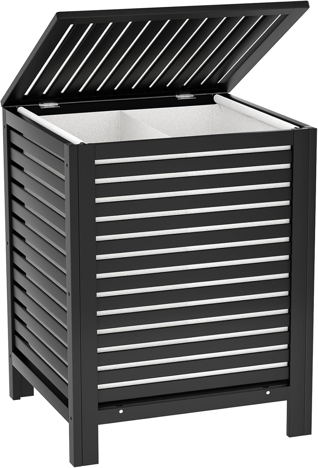 Homykic Bamboo Laundry Hamper with Lid, 120L Large Clothes Laundry Sorter with Removable 2-Section Liner Bag, Raised Laundry Basket Organizer for Clothing, Bathroom, Bedroom, Laundry Room, Black