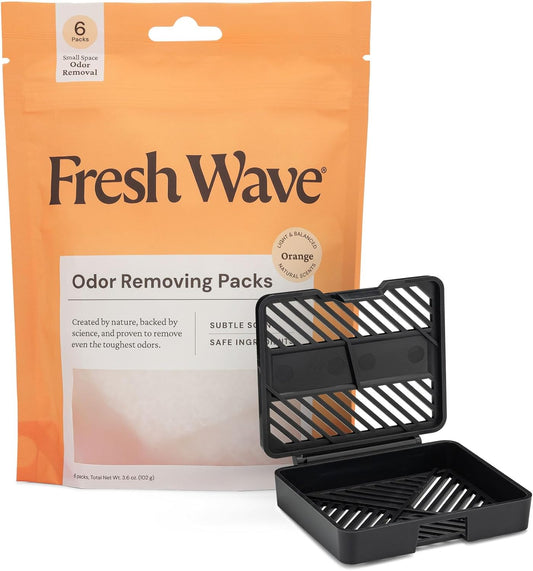 Fresh Wave Orange Odor Eliminating & Deodorizing Packs - Bag of 6 & Fresh Pod Case