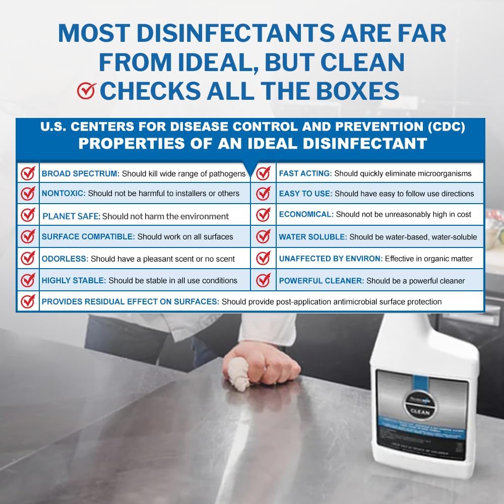 PermaSafe CLEAN, All-Purpose Hospital Disinfectant Cleaner; No Rinse, Hard, Soft & Food Contact Surface Sanitizer; Mold, Mildew and Fungi Killer; Odor Eliminator; Allergen Remover & More (32 Fl Oz)