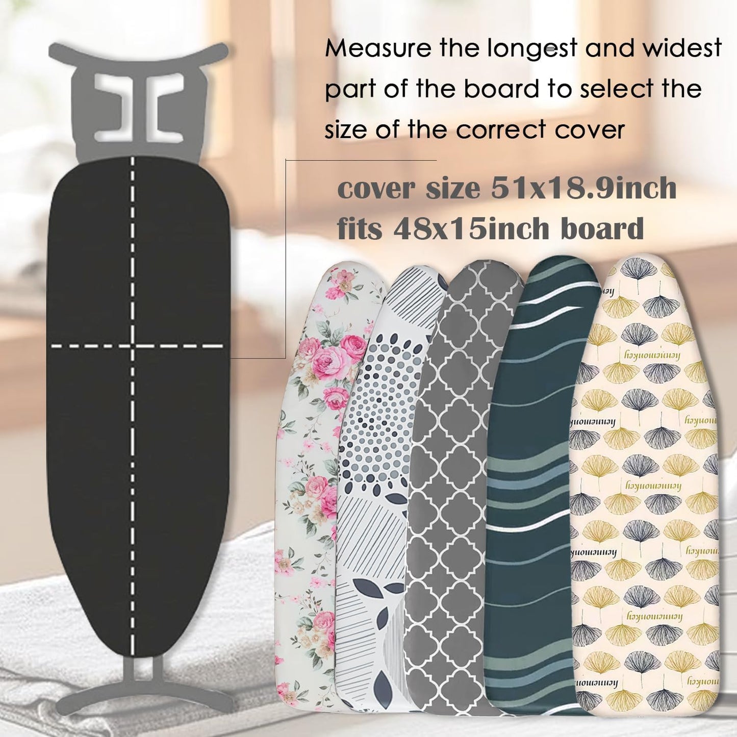 Ironing Board Cover with Two 5MM Thick Feltpads,15"x48"Heat Resistant Replacement Ironing Board Cover and Pad,Fits Standard Ironing Boards,Durability and Easy to Install