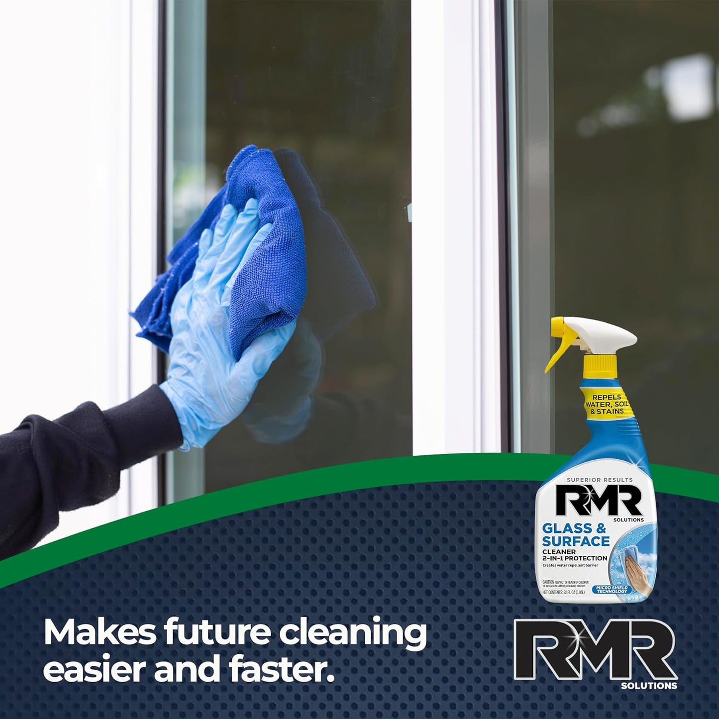 RMR Shower Spray, 2-in-1 Glass and Surface Cleaner Plus Repellent, Streak-Free Multi-Surface Treatment for Window, Car, and More, 30-Fluid Ounce Spray Bottle