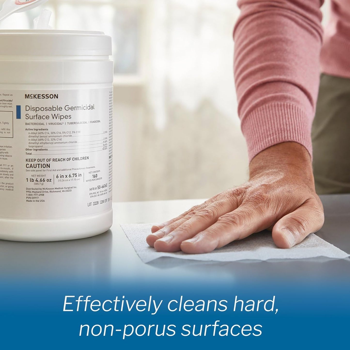 McKesson Germicidal Wipes [800 Count] Disinfecting Wipes, Alcohol Cleaning Disinfectant Wipes, Hospital Grade Multi-Surface Wipes, 160 Wipes, 5 Pack