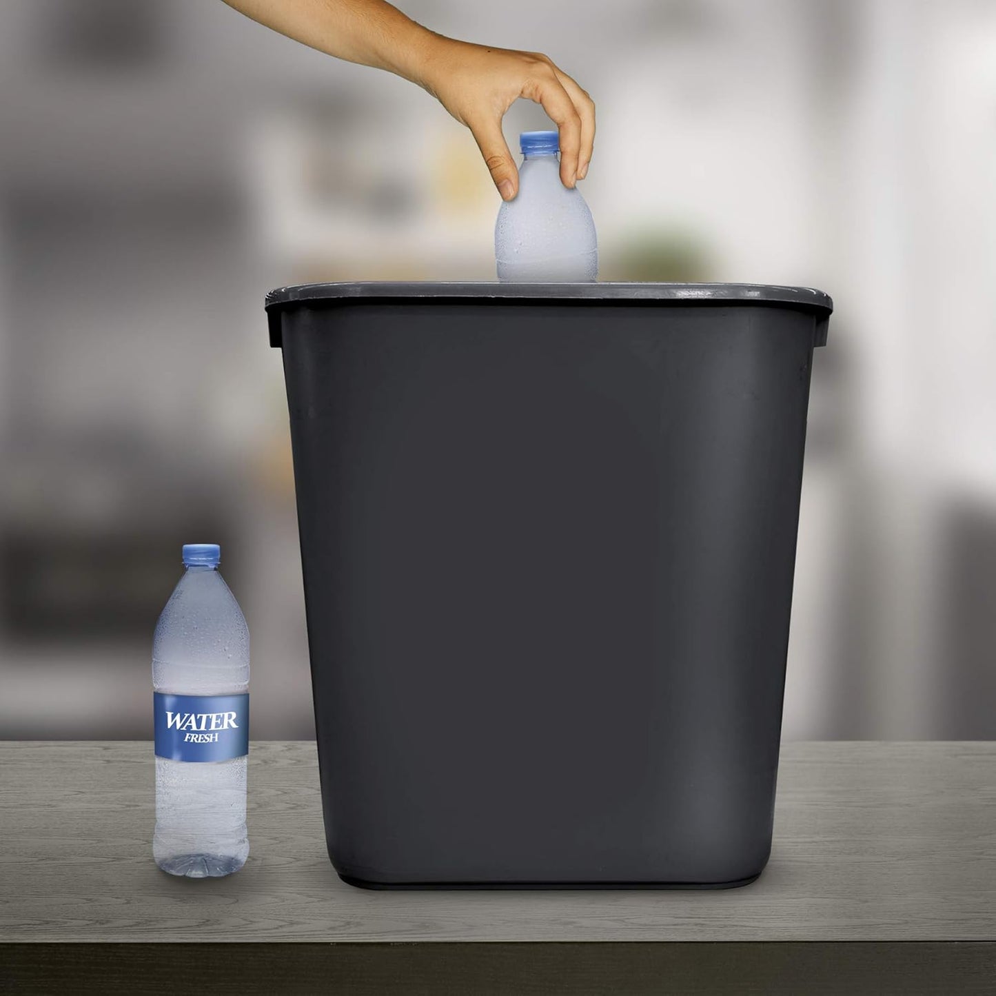 Acrimet Wastebasket, Deskside Bin, 6.75 Gallon/ 27 Quart/ 24 Liter (Plastic) (Black Color) (Set of 4)