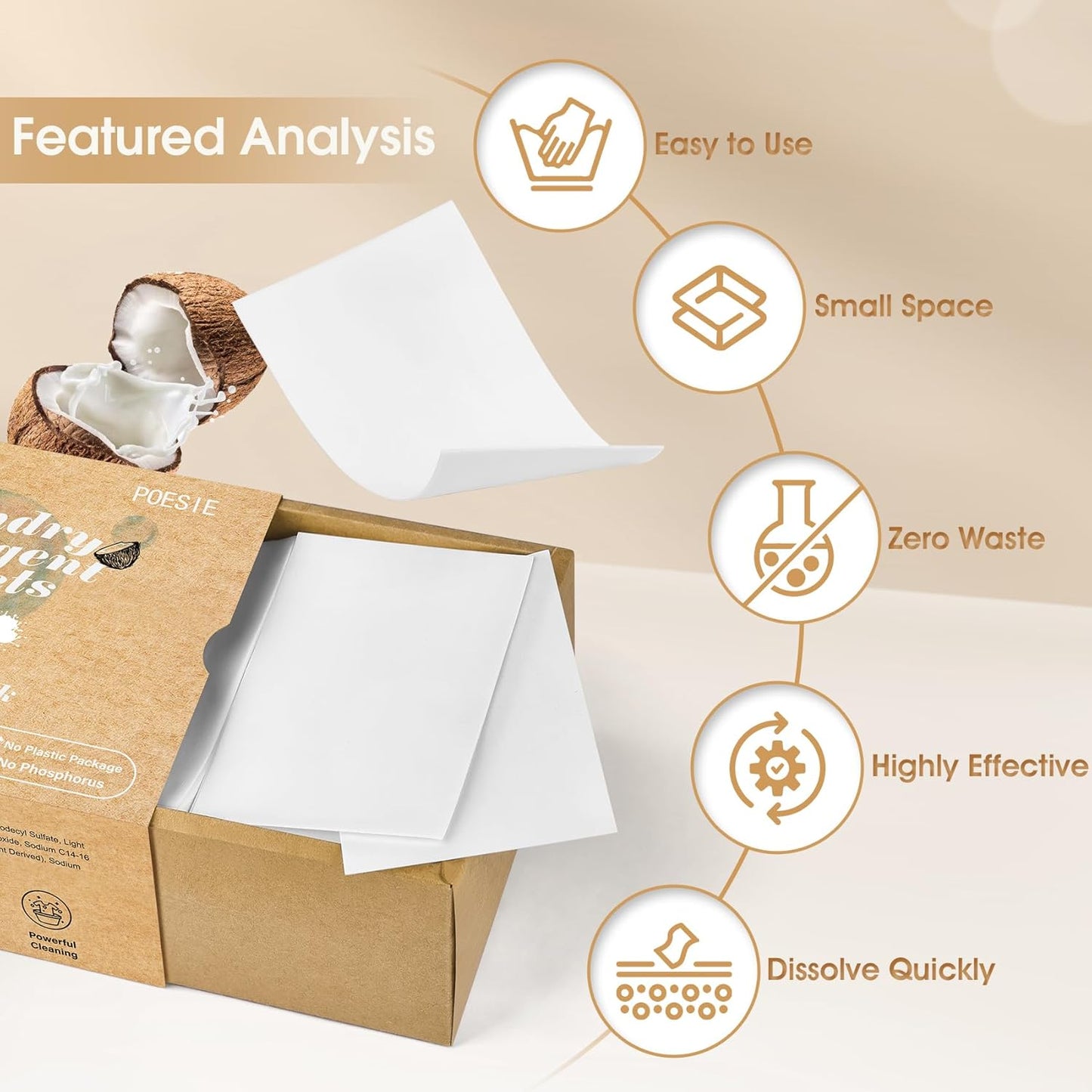 Poesie Laundry Detergent Sheets Coconut Milk Scent 160 Count Non Plastic Jugs Portable Laundry Soap Sheet for Clothes Washing Indoor and Outdoor Essentials