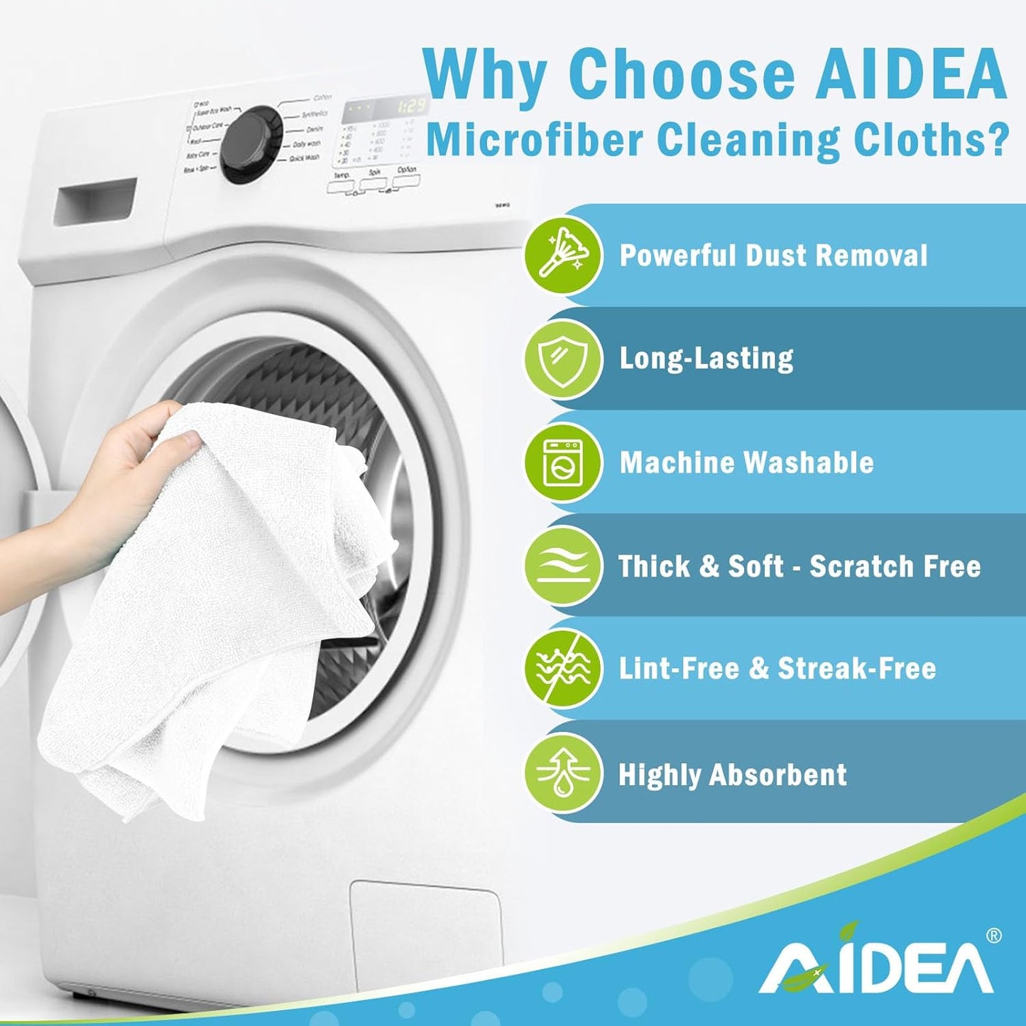 AIDEA Microfiber Cleaning Cloth-50PK, Soft Microfiber Towels for Cars, Absorbent Cleaning Rags, Lint-Free Streak-Free Wash Cloths for House, Kitchen, Window(12in.x12in), White
