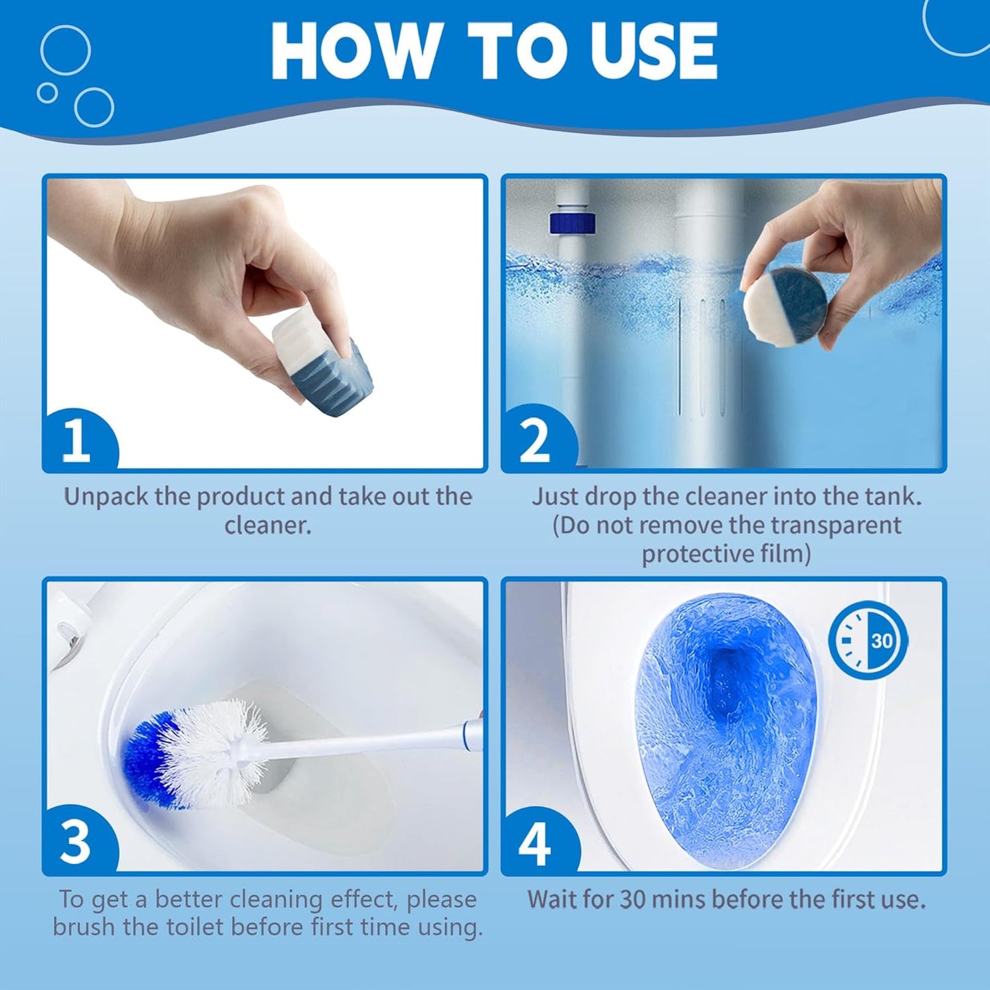 Toilet Bowl Cleaner Tablets, Automatic Toilet Tank Cleaner for Deodorizing & Descaling, Long-Lasting with Sustained Release Technology for Bathroom Cleaners, Blue & White, 12 Packs