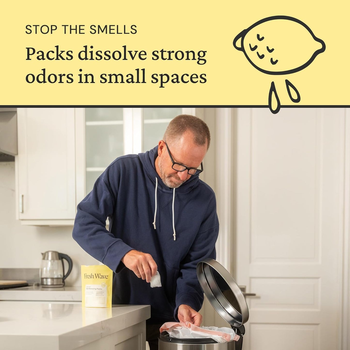 Fresh Wave Lemon Odor Eliminating & Deodorizing Packs | Bag of 6 | Safer Odor Relief for Small Spaces | Natural Plant-Based Odor Eliminator | Odor Absorbers for Home